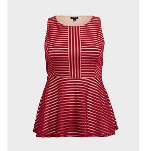 TORRID Red Shadow Stripe Peplum Top Size 2